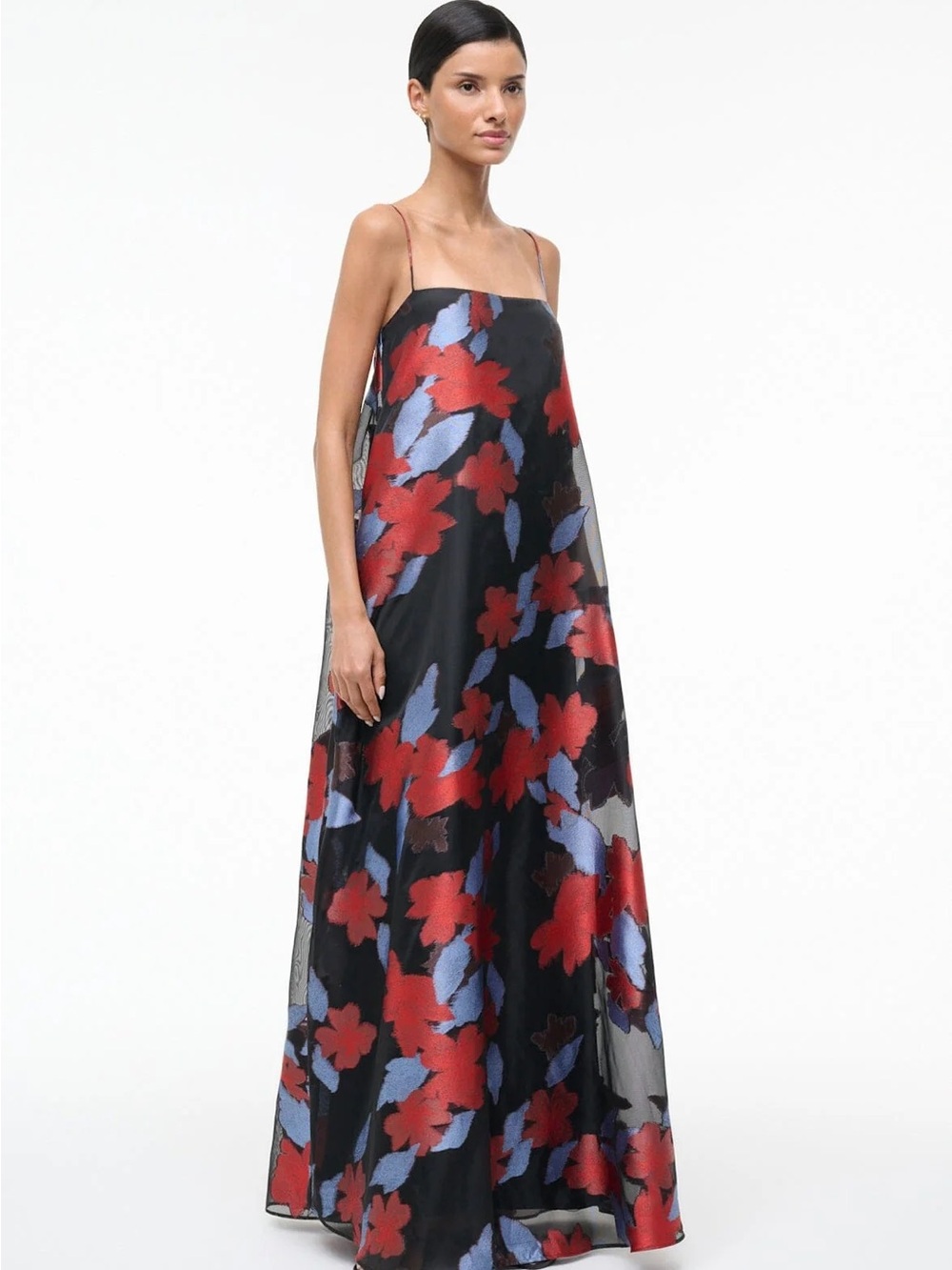 STAUD Satin Organza Delfina Maxi Dress L NWT night garden